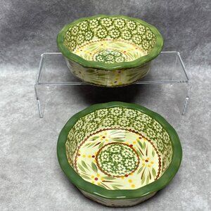 Temp-Tations Old World Green 5 inch Scalloped Edge Bowls Set Of 2